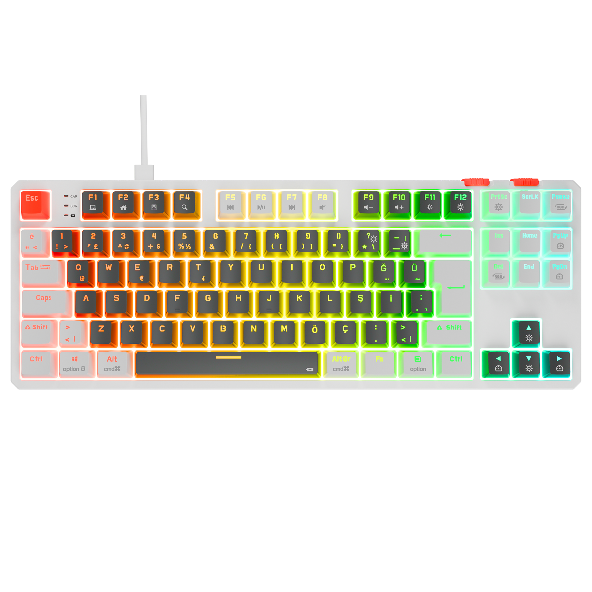 Yoru TKL RGB Outemu Red Switch Mekanik Oyuncu Klavyesi- Gri/Beyaz
