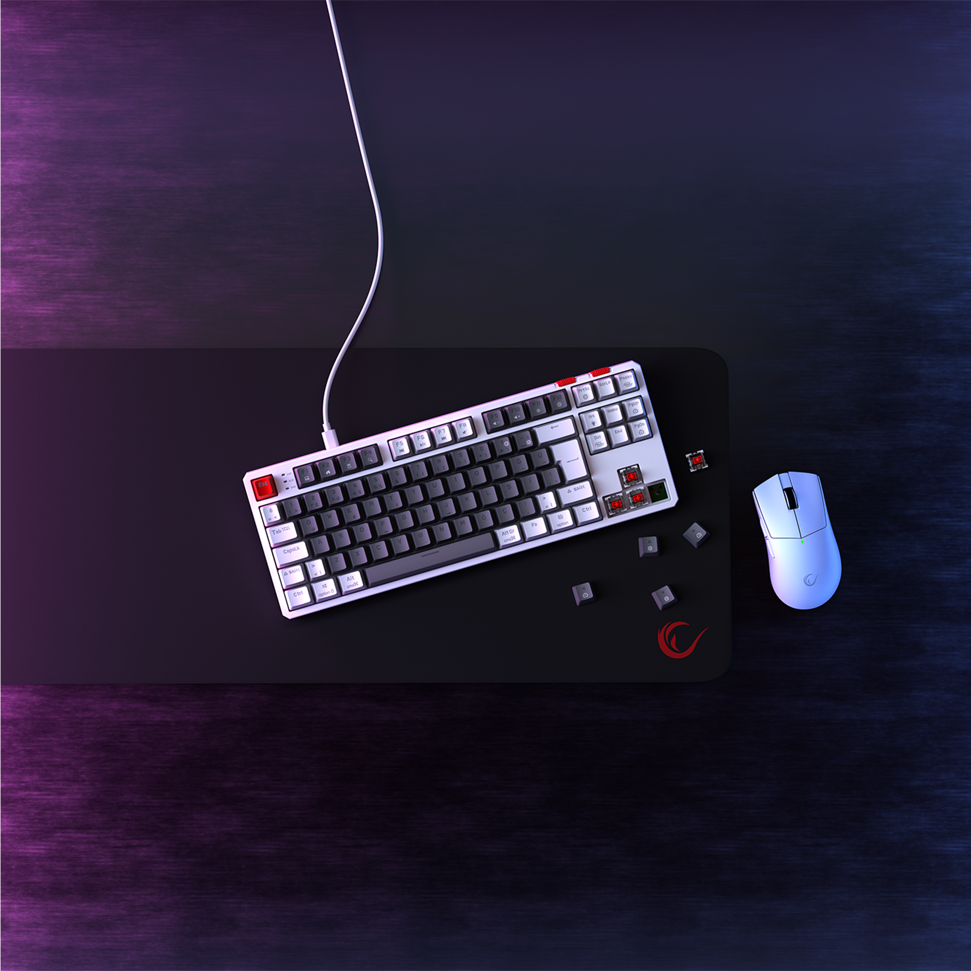 Yoru TKL RGB Outemu Red Switch Mekanik Oyuncu Klavyesi- Gri/Beyaz