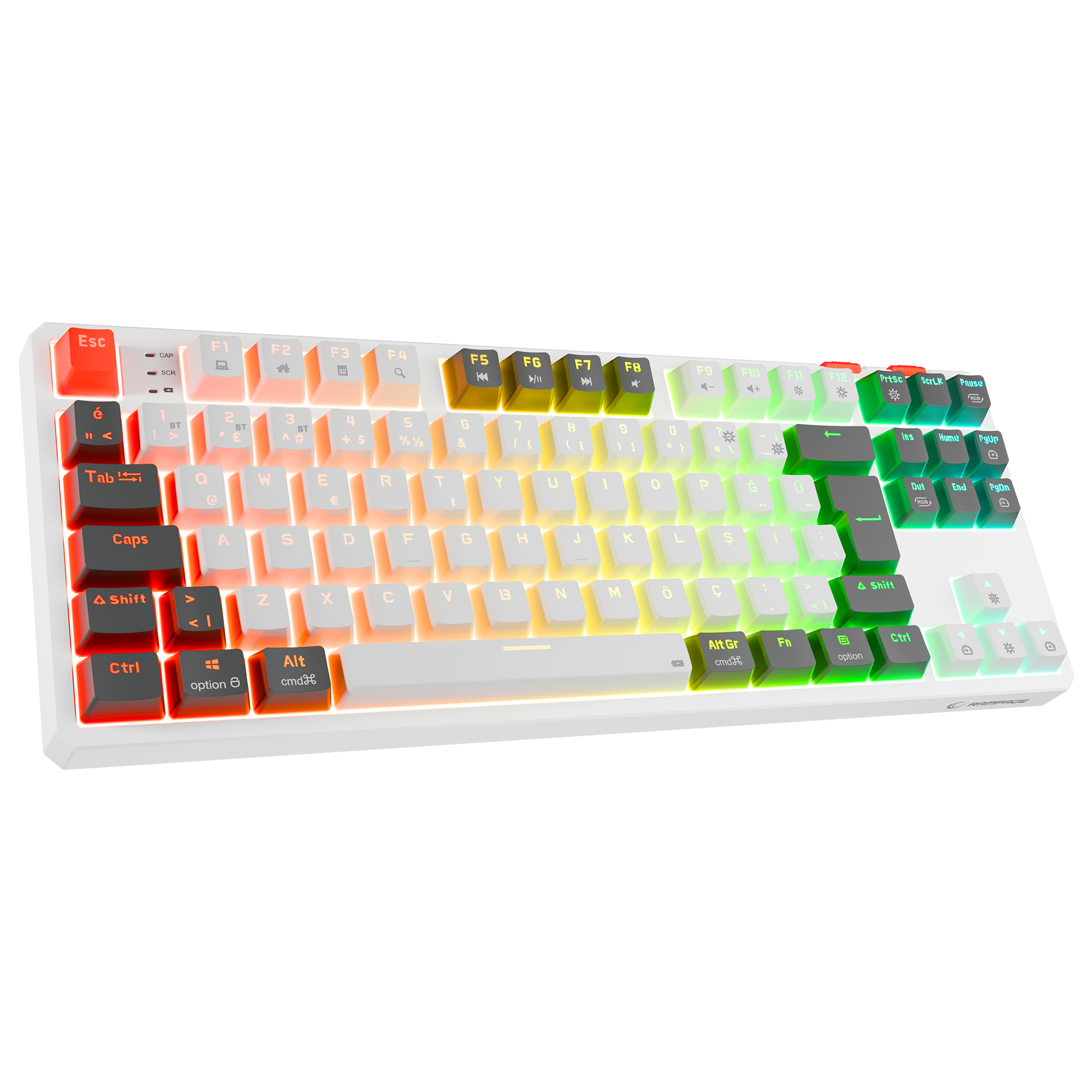 Yoru TKL Pro RGB Outemu Red Switch Mekanik Kablosuz Oyuncu Klavyesi-Beyaz/Gri