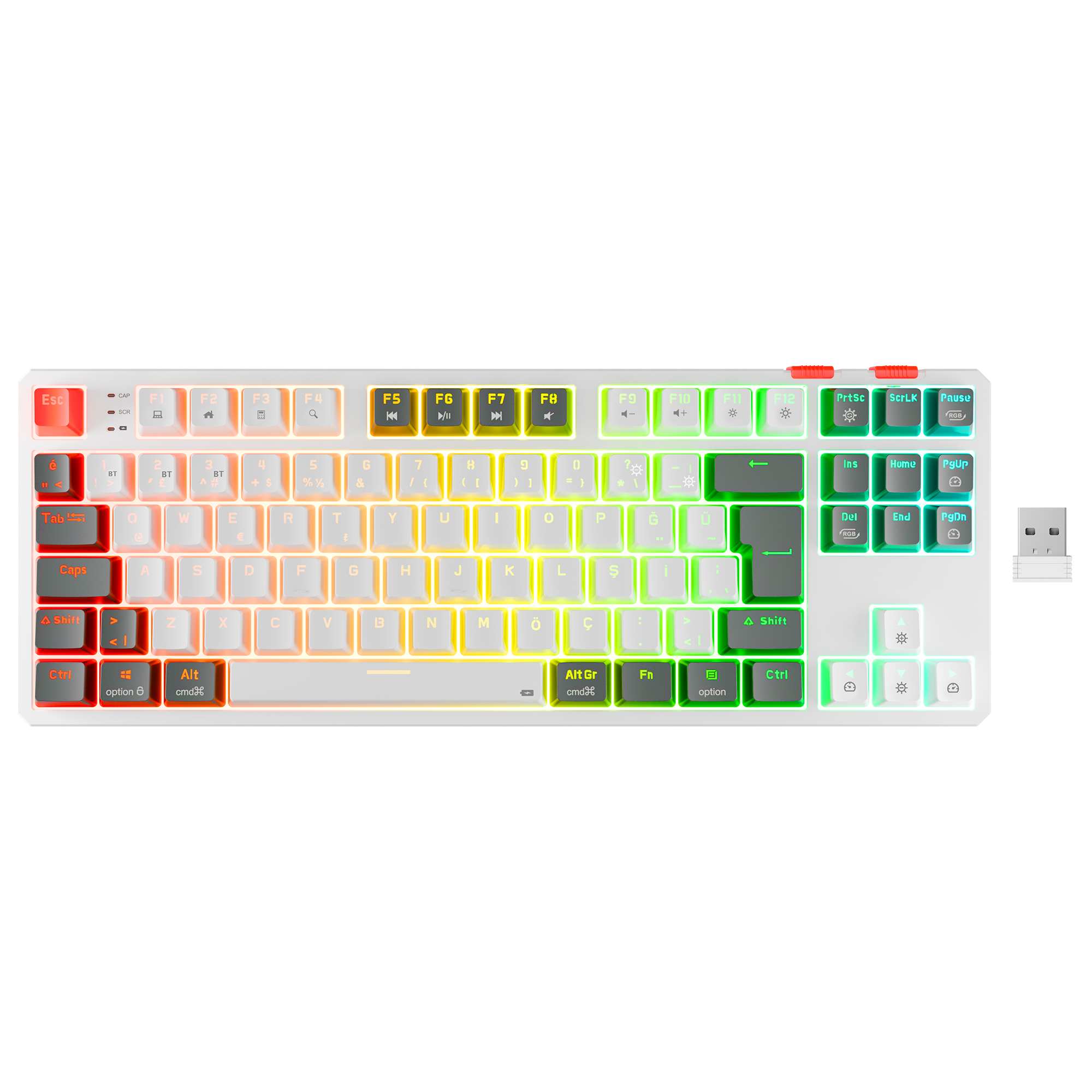 Yoru TKL Pro RGB Outemu Red Switch Mekanik Kablosuz Oyuncu Klavyesi-Beyaz/Gri