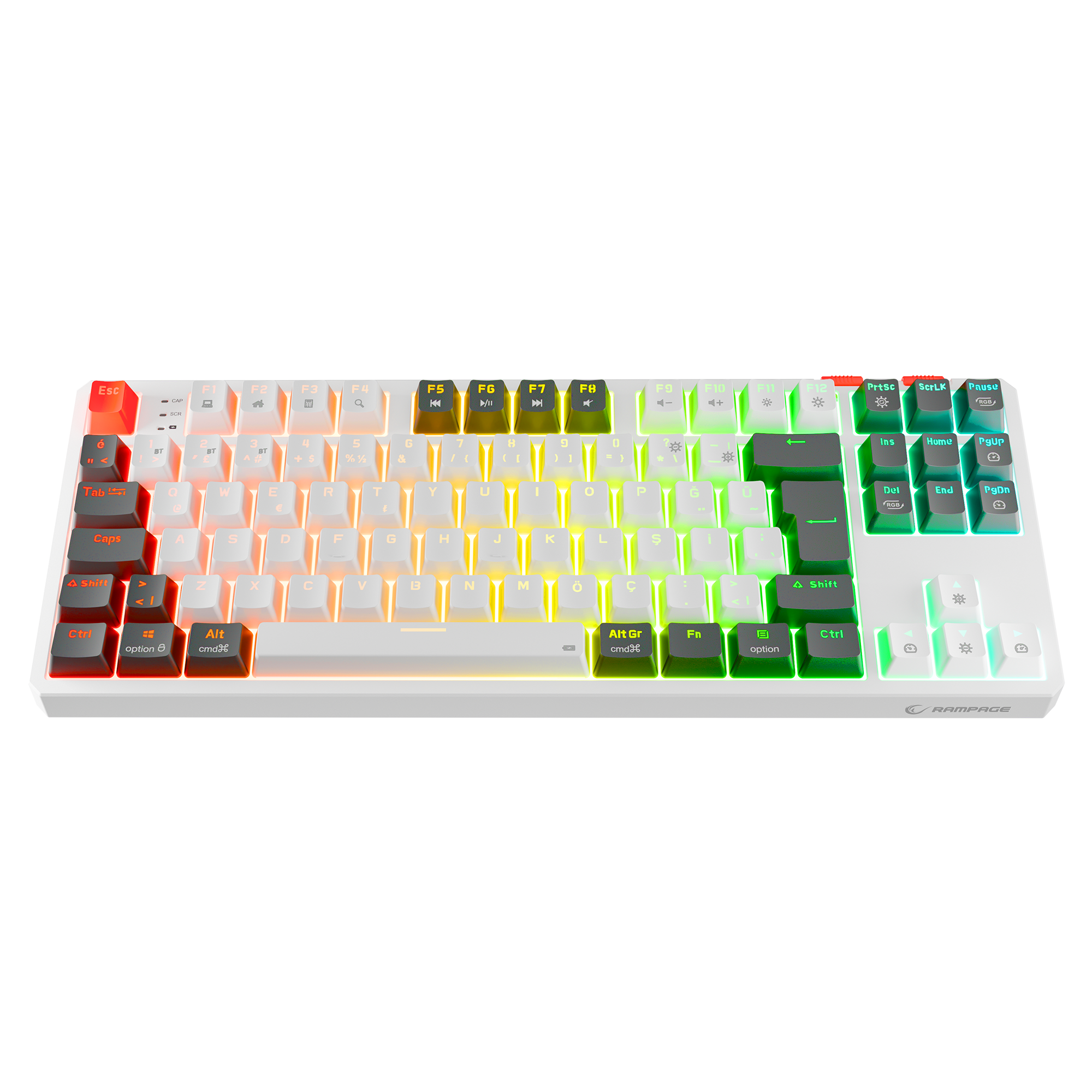 Yoru TKL Pro RGB Outemu Red Switch Mekanik Kablosuz Oyuncu Klavyesi-Beyaz/Gri