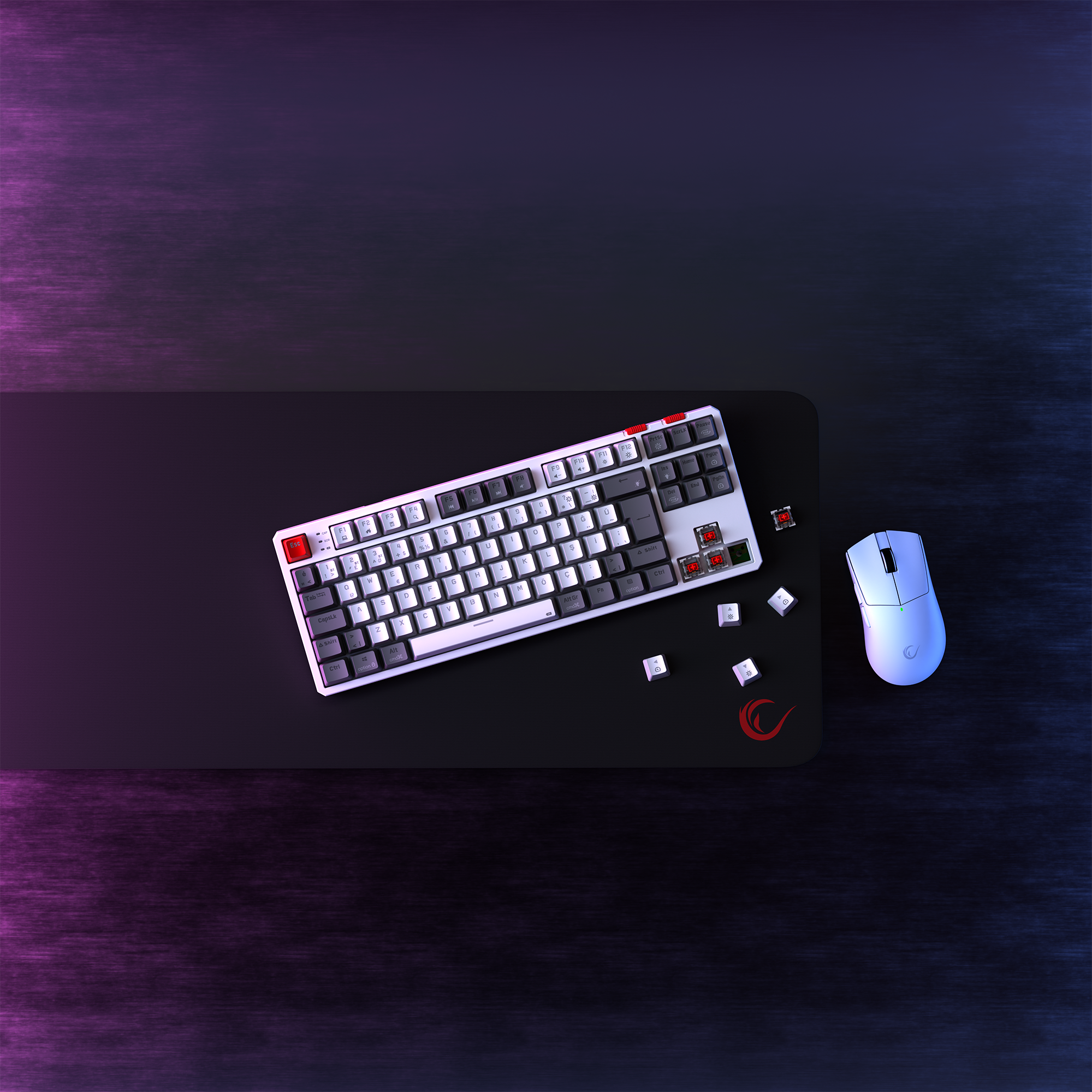 Yoru TKL Pro RGB Outemu Red Switch Mekanik Kablosuz Oyuncu Klavyesi-Beyaz/Gri