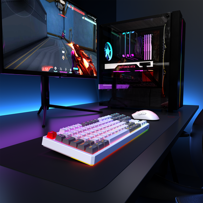 Yoru TKL Pro RGB Outemu Red Switch Mekanik Kablosuz Oyuncu Klavyesi-Beyaz/Gri