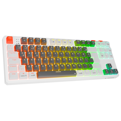 RGB Red Switch Mekanik Kablosuz Oyuncu Klavyesi-Gri/Beyaz