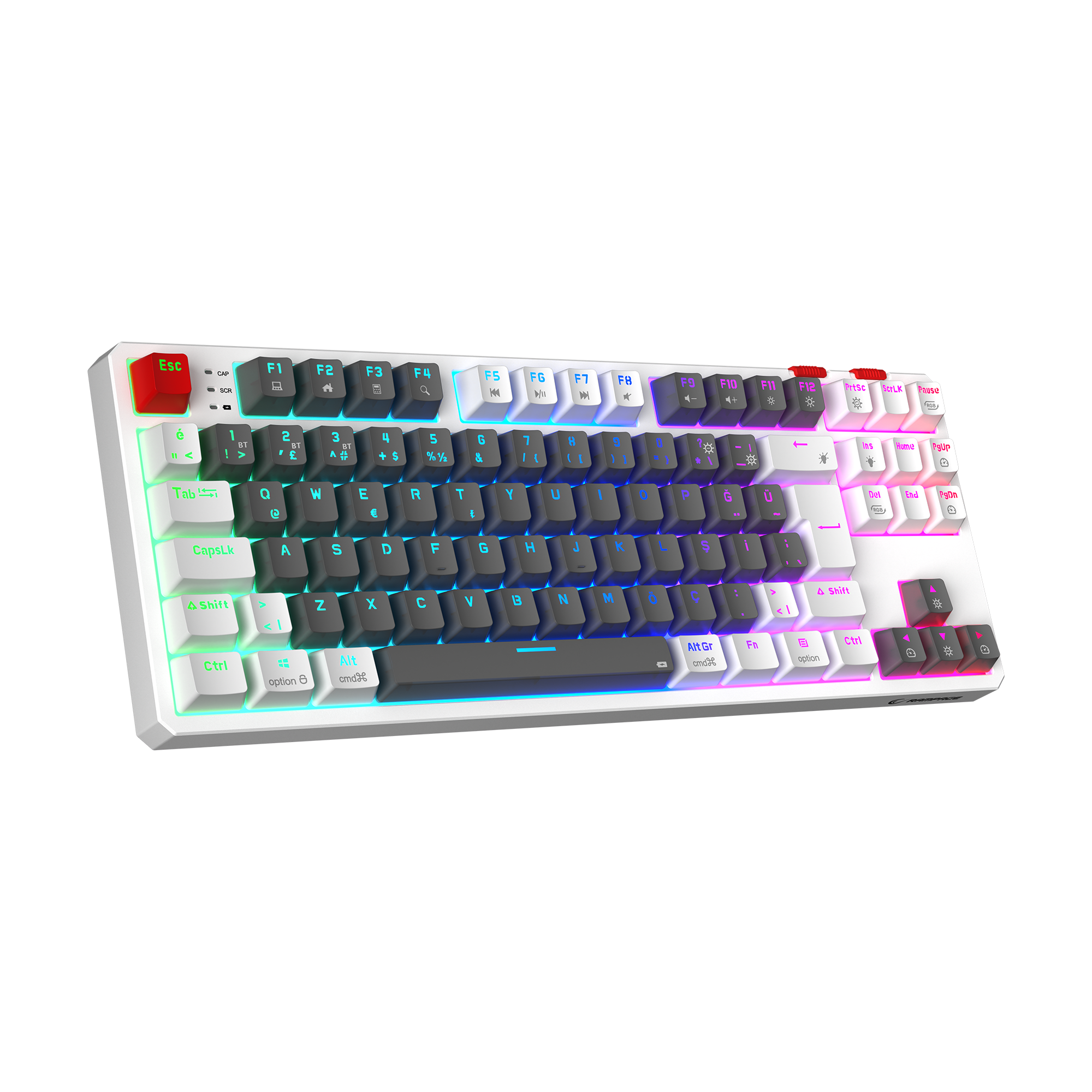 YORU TKL PRO - RGB Red Switch Mekanik Kablosuz Oyuncu Klavyesi-Gri/Beyaz