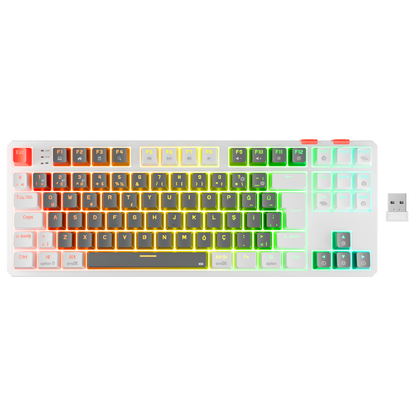 RGB Red Switch Mekanik Kablosuz Oyuncu Klavyesi-Gri/Beyaz