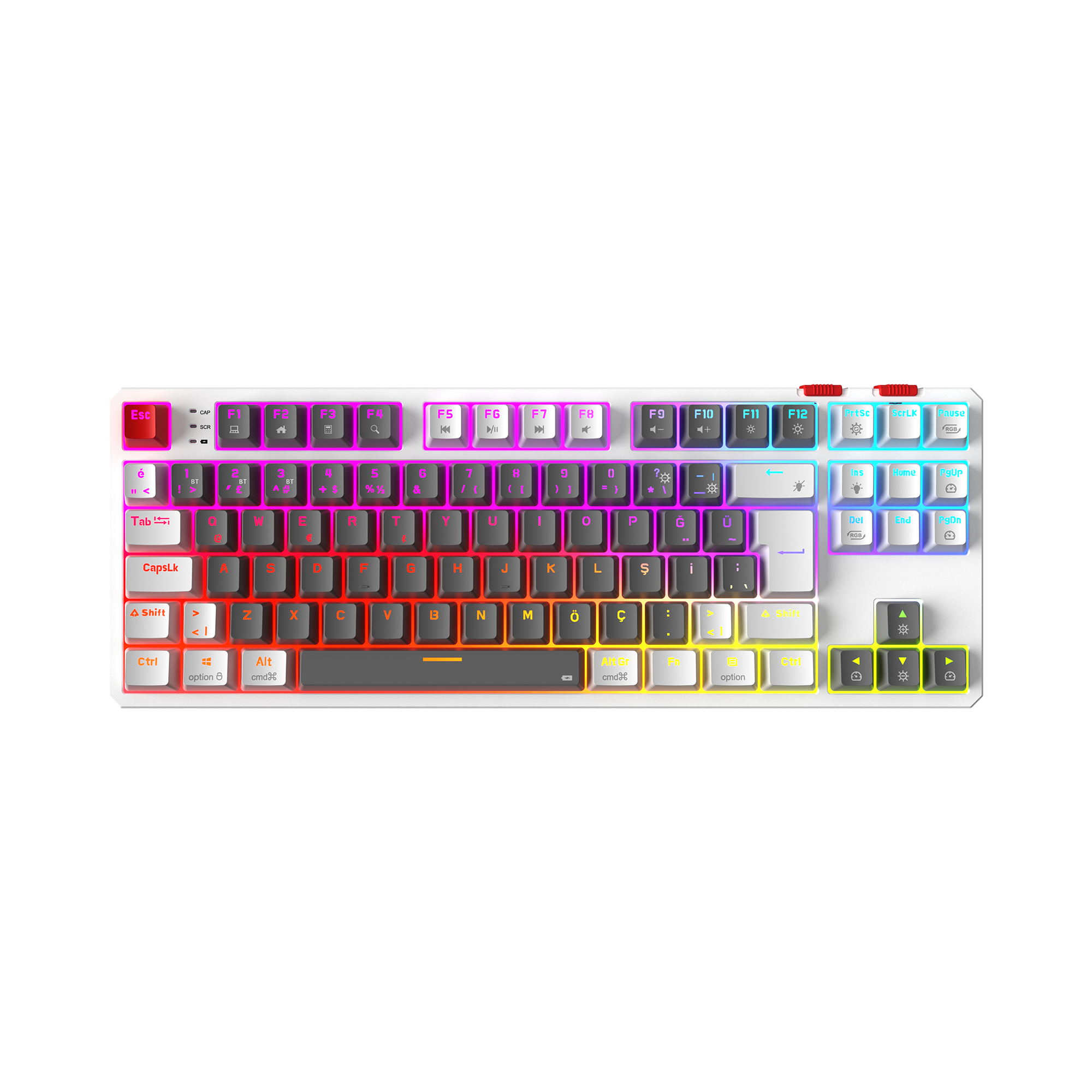 YORU TKL PRO - RGB Red Switch Mekanik Kablosuz Oyuncu Klavyesi-Gri/Beyaz