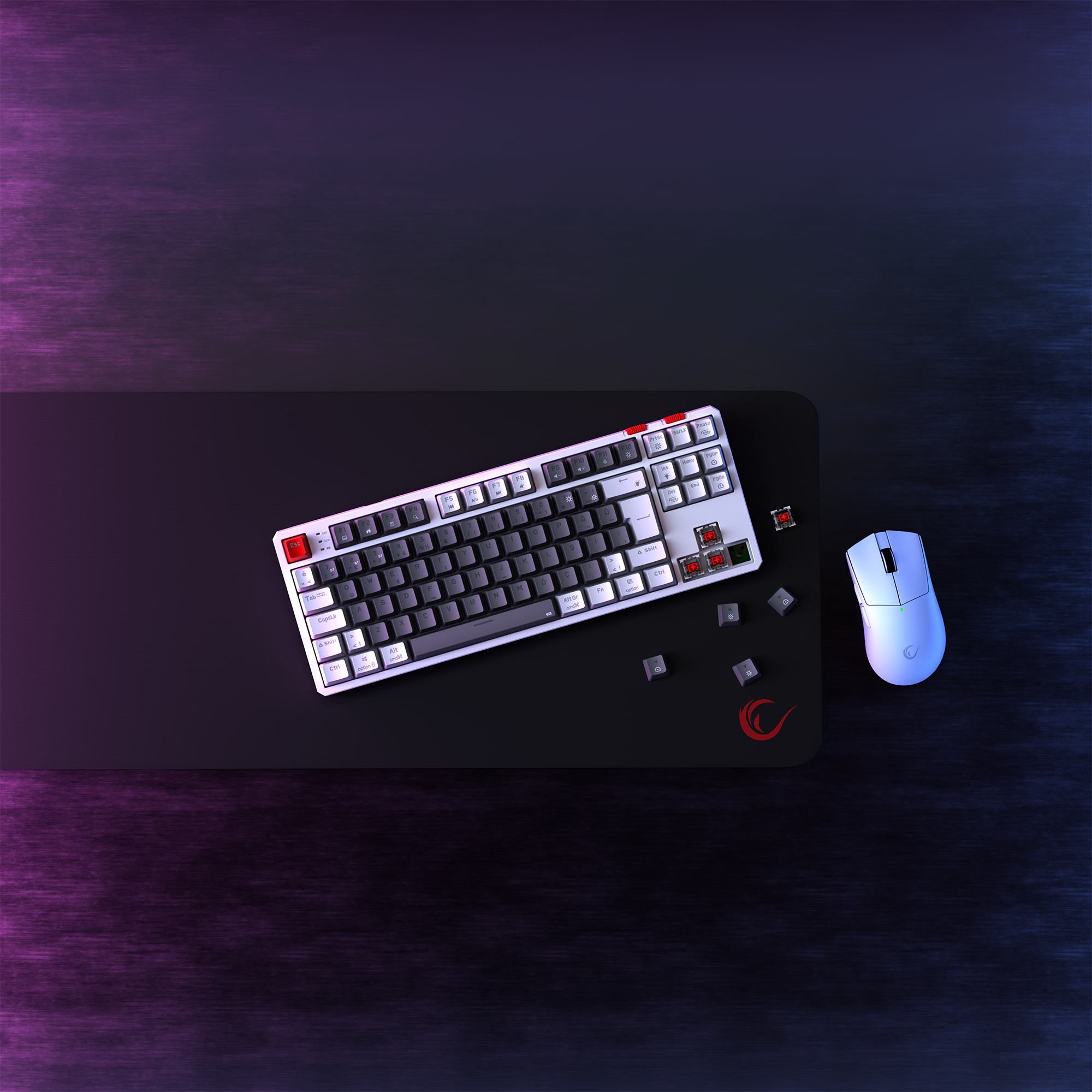 YORU TKL PRO - RGB Red Switch Mekanik Kablosuz Oyuncu Klavyesi-Gri/Beyaz