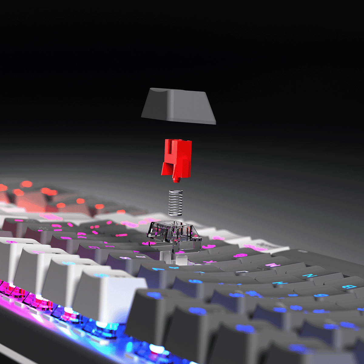 CARBON PRO - Red Switch Kablosuz Mekanik Oyuncu Klavyesi-Gri/Beyaz
