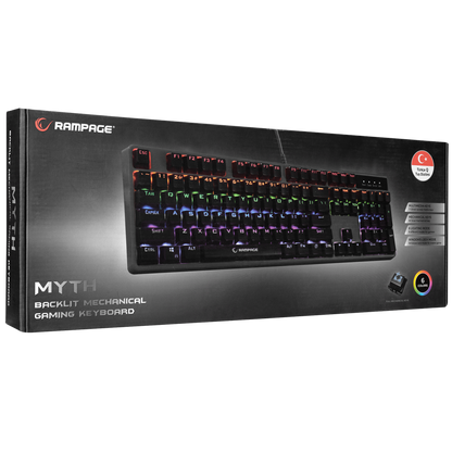KB-R18 Myth Siyah USB Gökkuşağı Aydınlatmalı Q Mekanik Gaming Klavye - Rampage