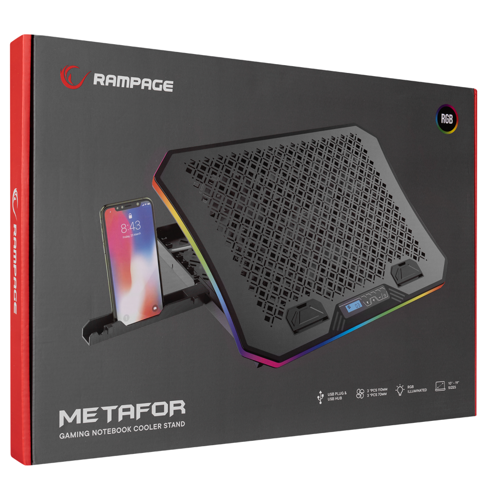 AD-RC34 METAFOR Siyah 6 Fanlı RGB Işıklı 10-19inç Notebook Soğutucu Stand - Rampage