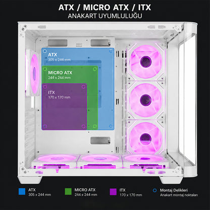 Loopy 7x12cm ARGB Fan Kumandalı Atx Mid-T Oyuncu Kasası-Beyaz