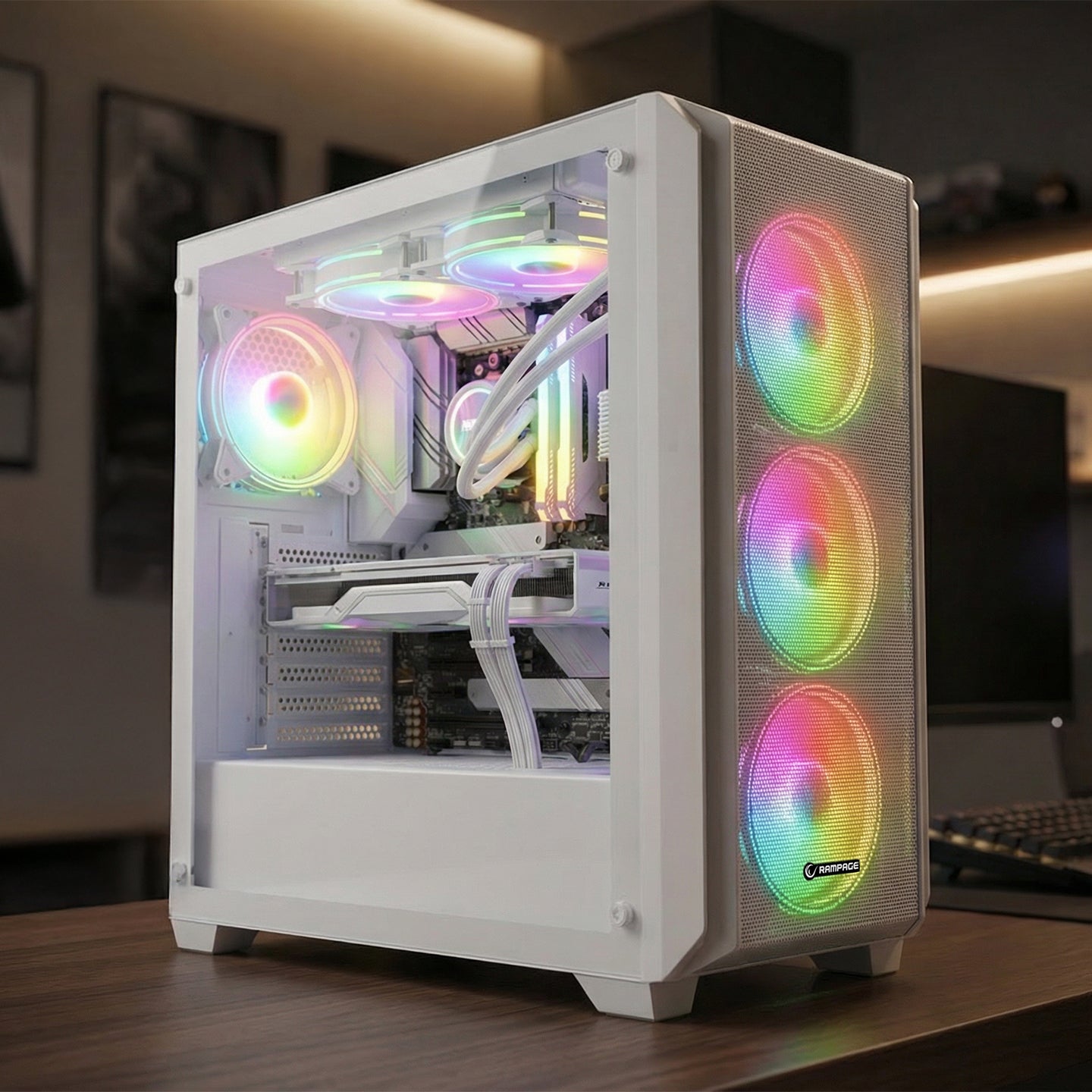 750W 80 Plus Bronze Temperli Camlı Mid-T Oyuncu Kasası-Beyaz – Rampage