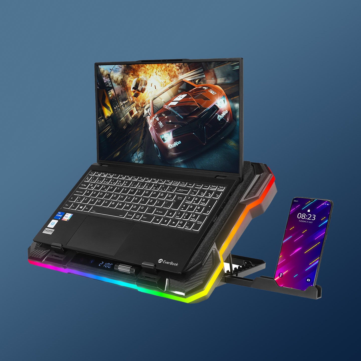 S49 Cyclone 14-19 inch Screen Notebook Cooler Stand with Phone Holder - Black