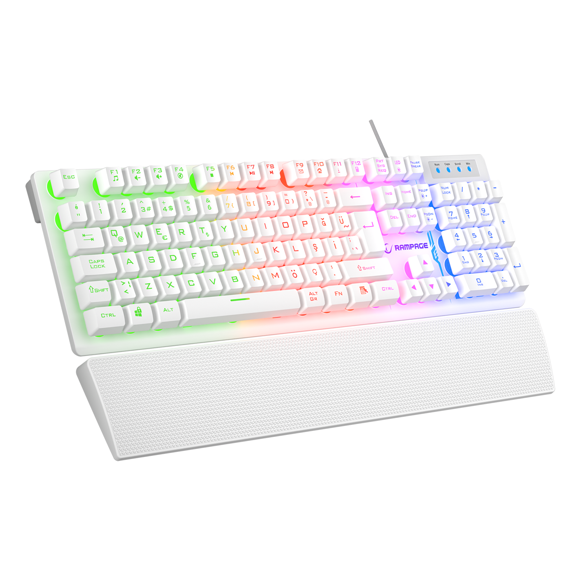 Kb-Rx77 Runner Rainbow Bilek Destekli Oyuncu Klavyesi-Beyaz