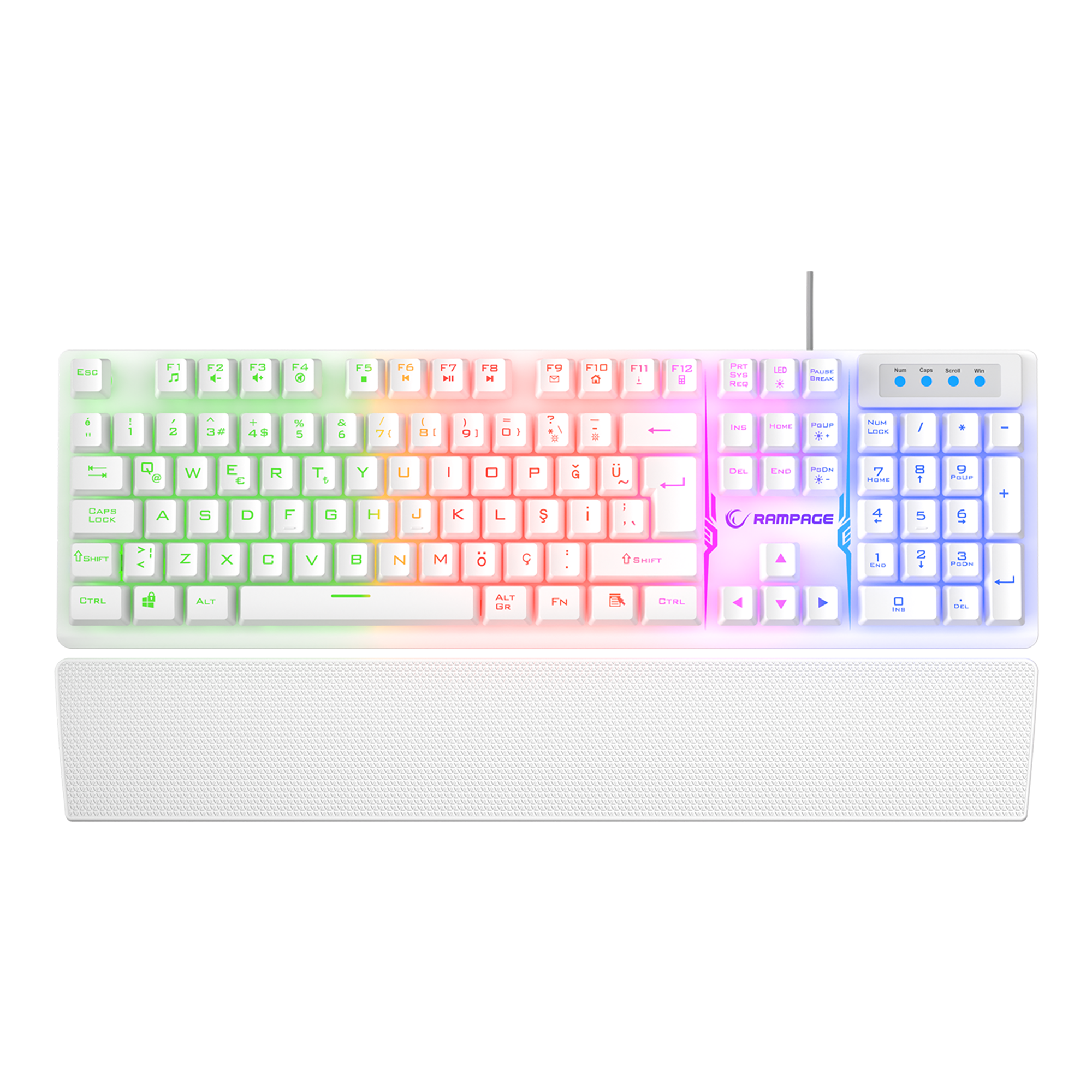 Kb-Rx77 Runner Rainbow Bilek Destekli Oyuncu Klavyesi-Beyaz