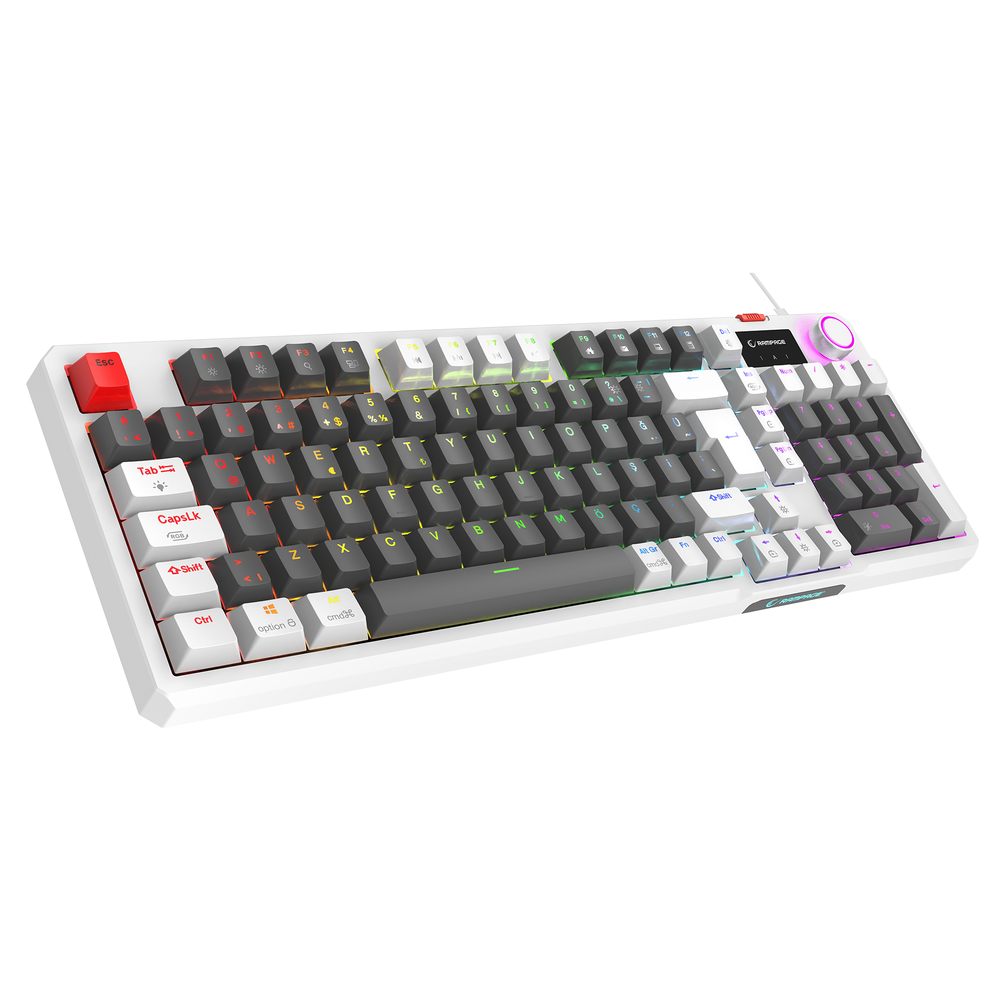 Loyal LCD Display Hot Swap RGB Red Switch Mechanical Gaming Keyboard-Gray/White