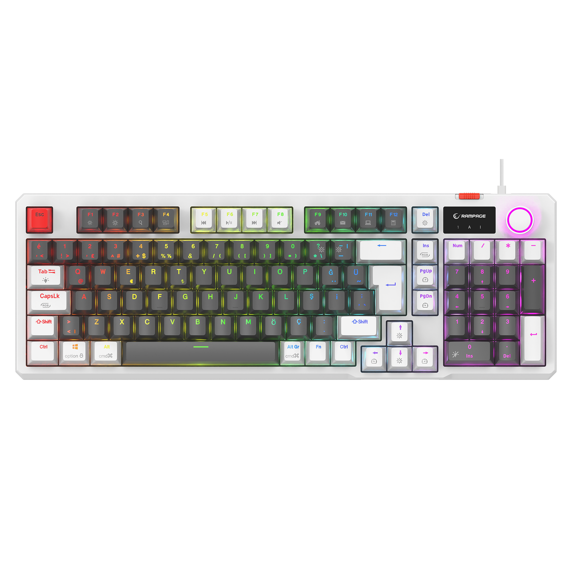 Loyal LCD Display Hot Swap RGB Red Switch Mechanical Gaming Keyboard-Gray/White