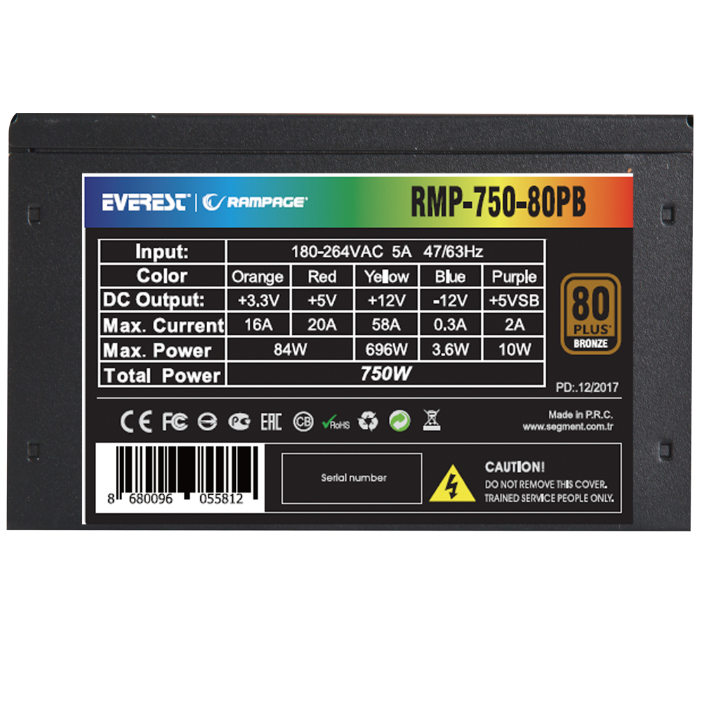 RMP-750-80PB 750W APFC 14cm Fan 80 Plus Bronze Sertifikalı Power Supply
