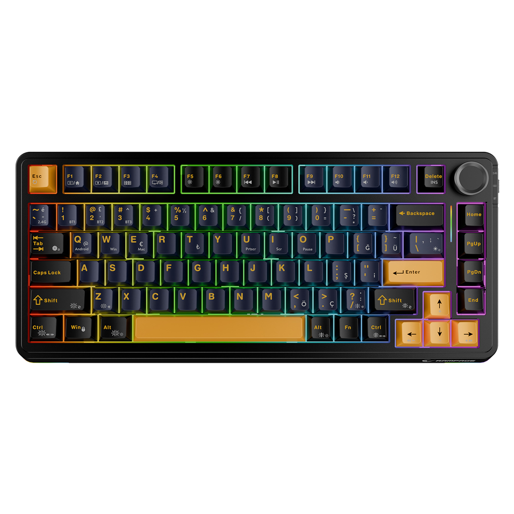 Hot Swap 2.4G + BT RGB Gasket Oil Switch Türkçe Q PBT Keycaps Mekanik Oyuncu Klavyesi