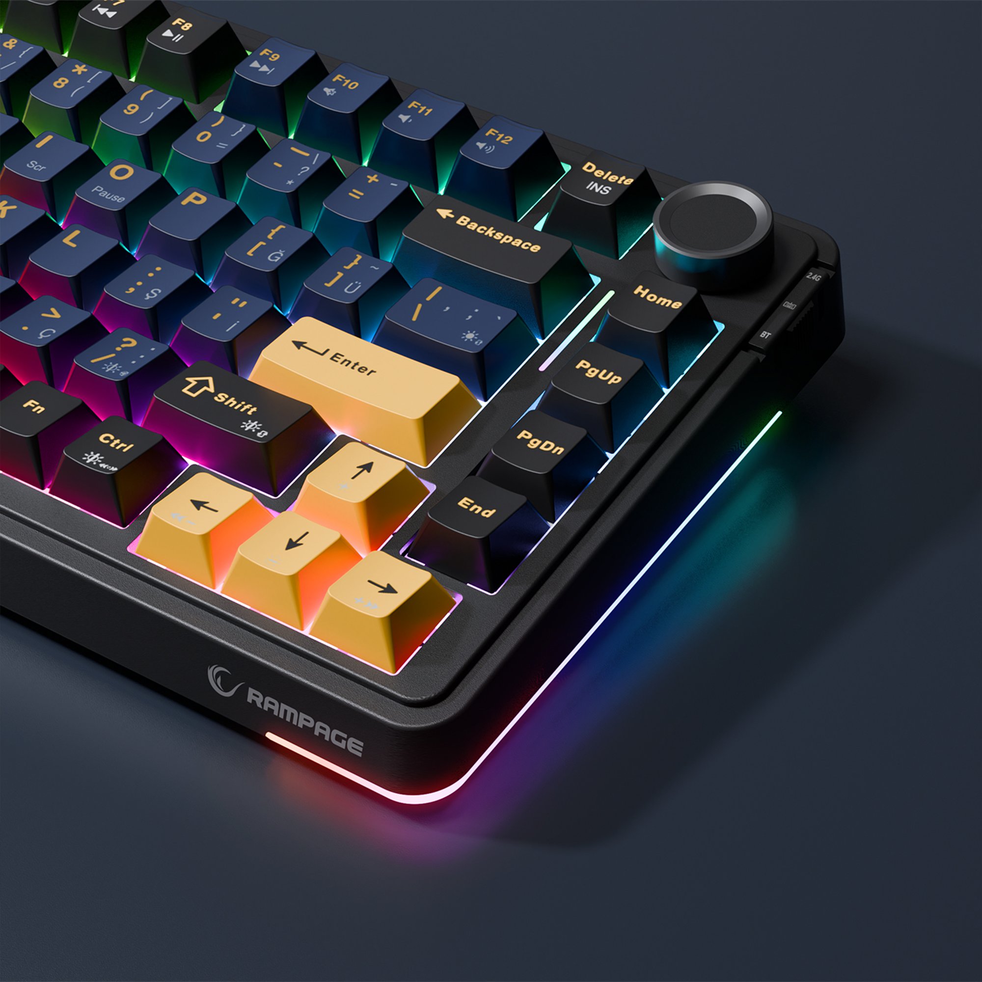 Hot Swap 2.4G + BT RGB Gasket Oil Switch Türkçe Q PBT Keycaps Mekanik Oyuncu Klavyesi