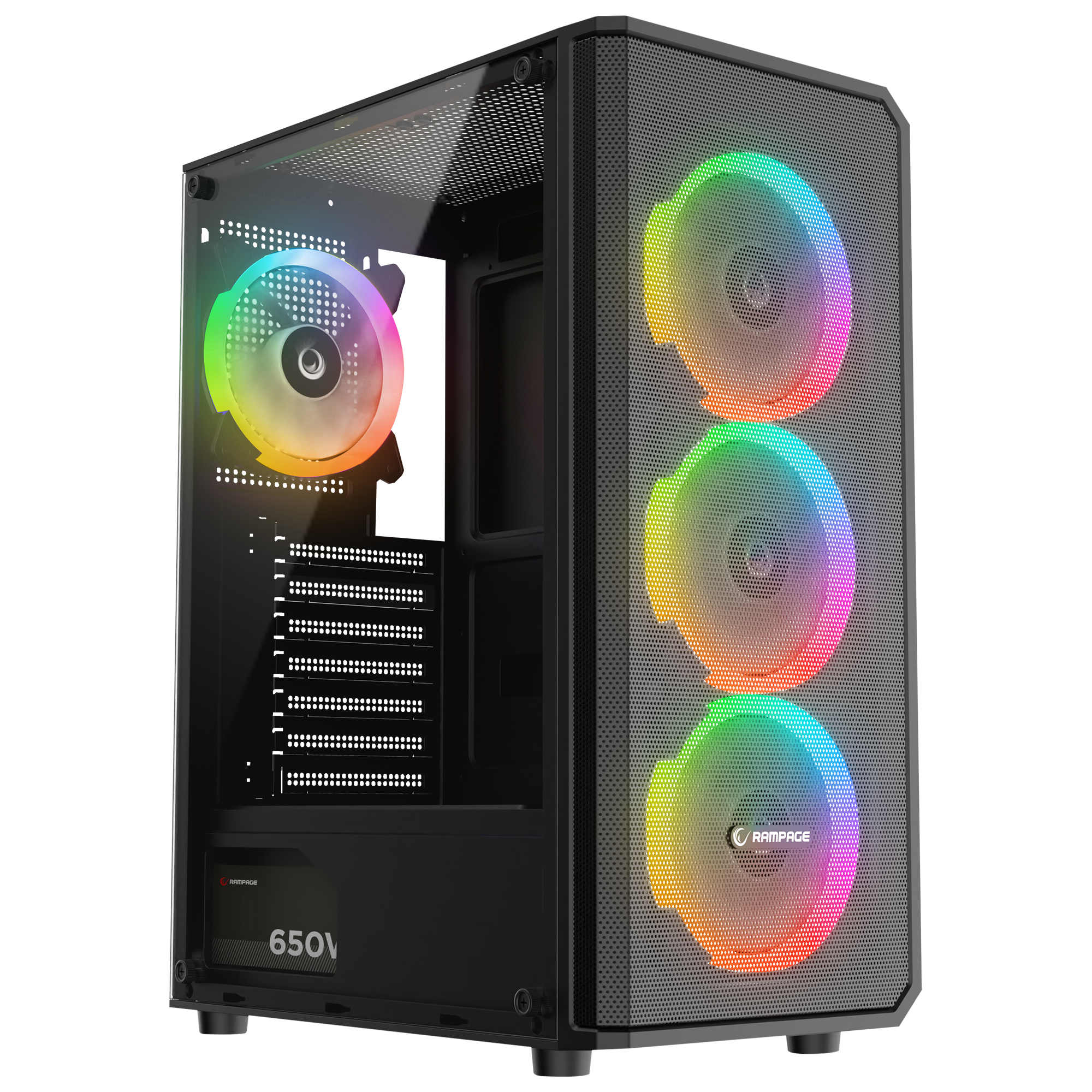 Mesh 650W 80 Plus Bronze Siyah 4*12cm Rainbow ATX Mid-T Gaming Oyuncu Kasası