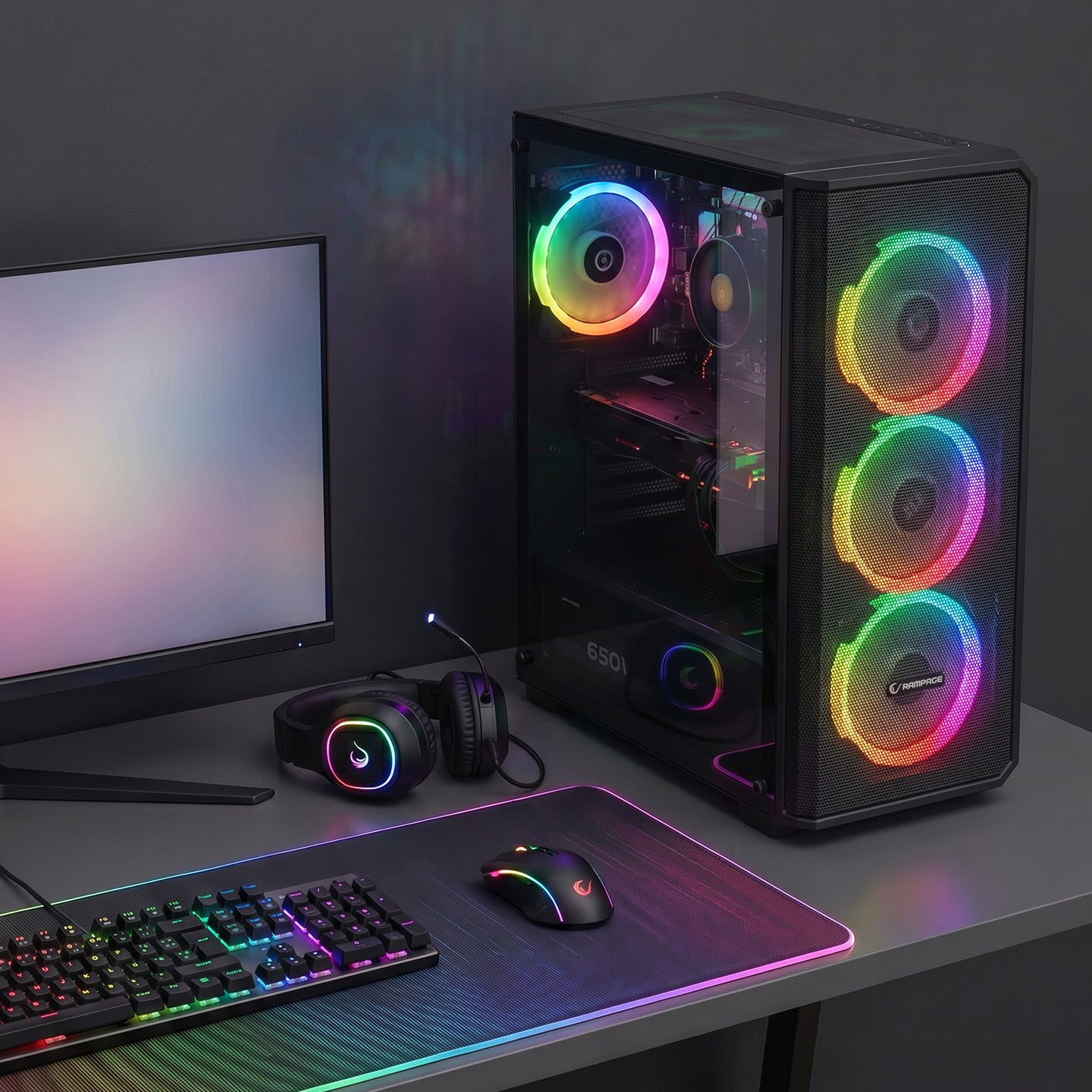 Mesh 650W 80 Plus Bronze Siyah 4*12cm Rainbow ATX Mid-T Gaming Oyuncu Kasası