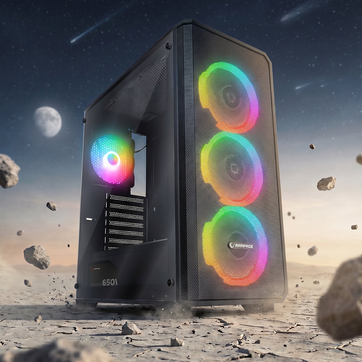 Mesh 650W 80 Plus Bronze Siyah 4*12cm Rainbow ATX Mid-T Gaming Oyuncu Kasası