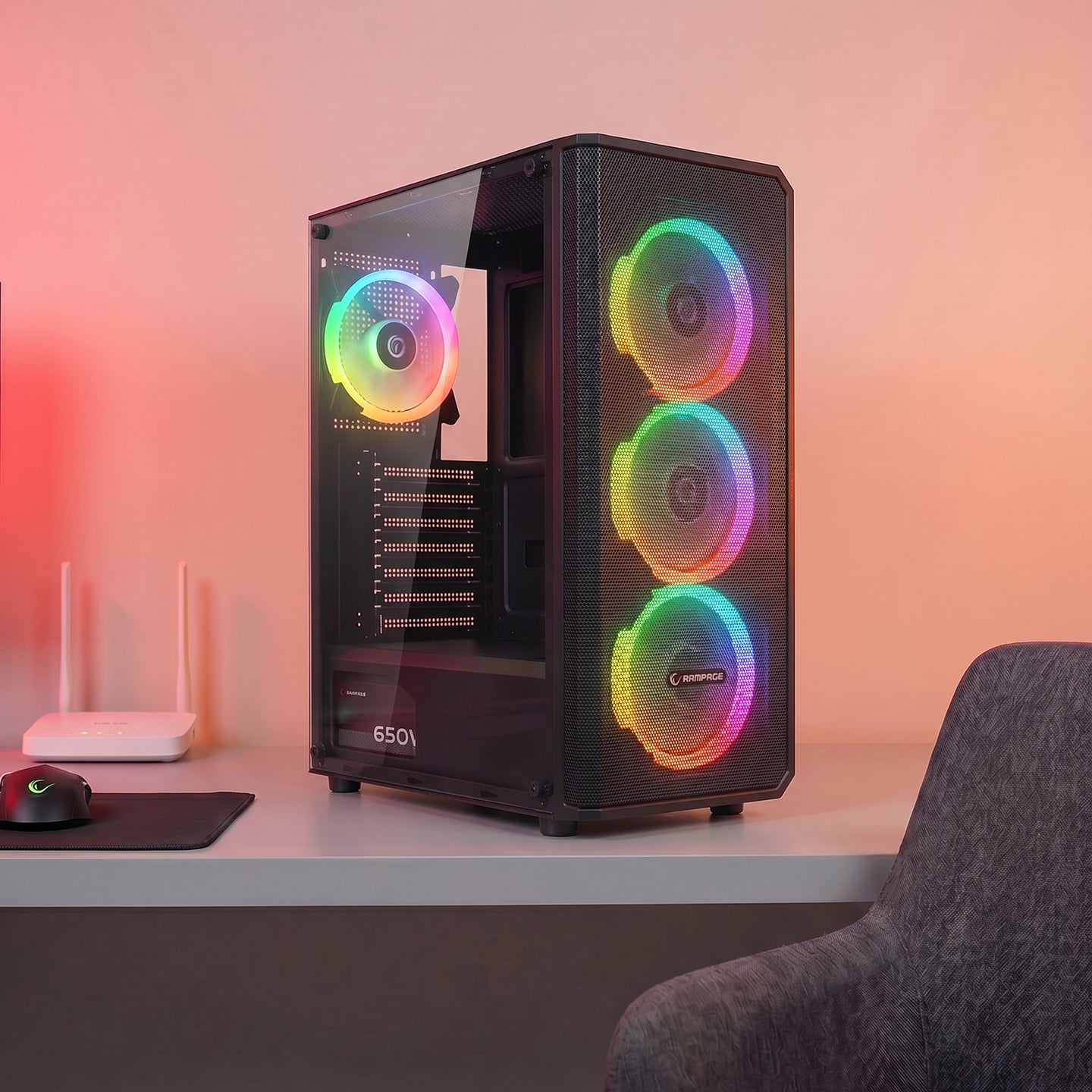 Mesh 650W 80 Plus Bronze Siyah 4*12cm Rainbow ATX Mid-T Gaming Oyuncu Kasası