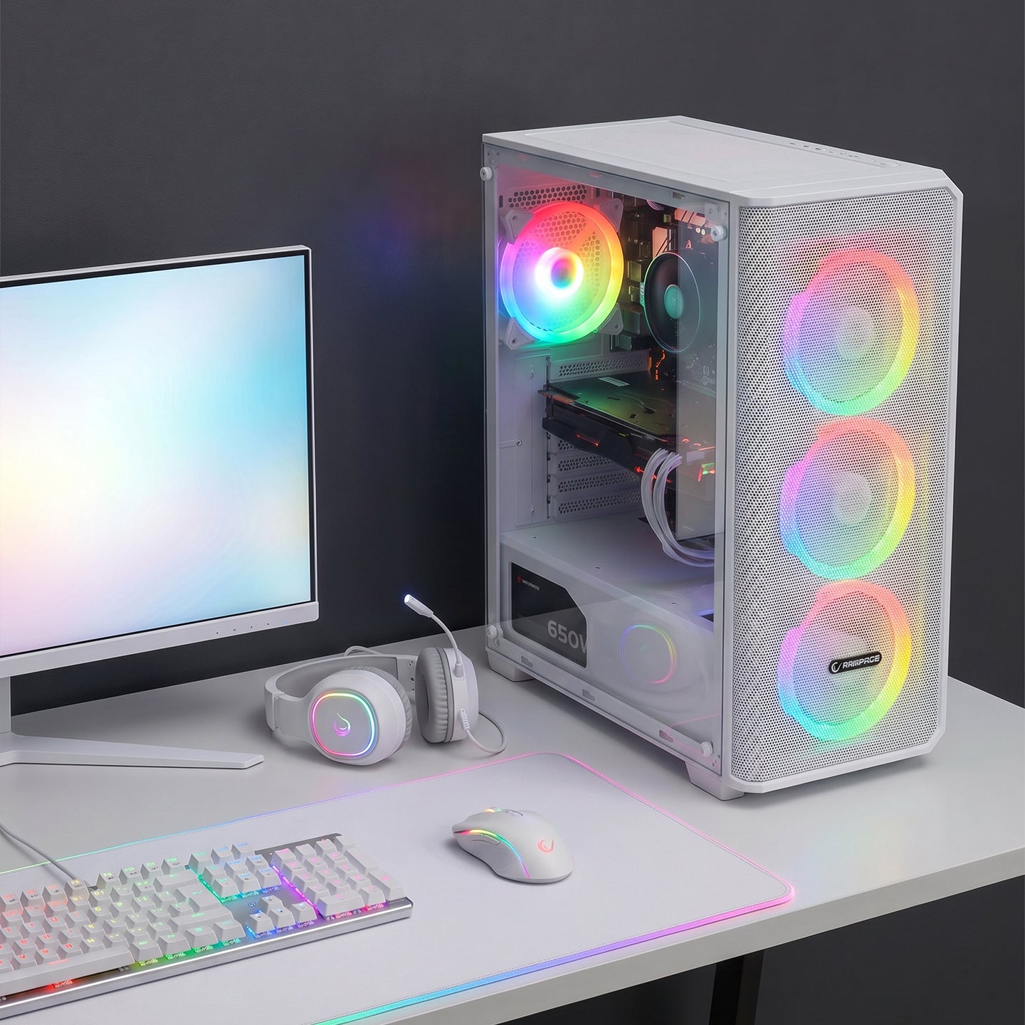 Mesh 650W 80 Plus Bronze Beyaz 4*12cm Rainbow ATX Mid-T Gaming Oyuncu Kasası