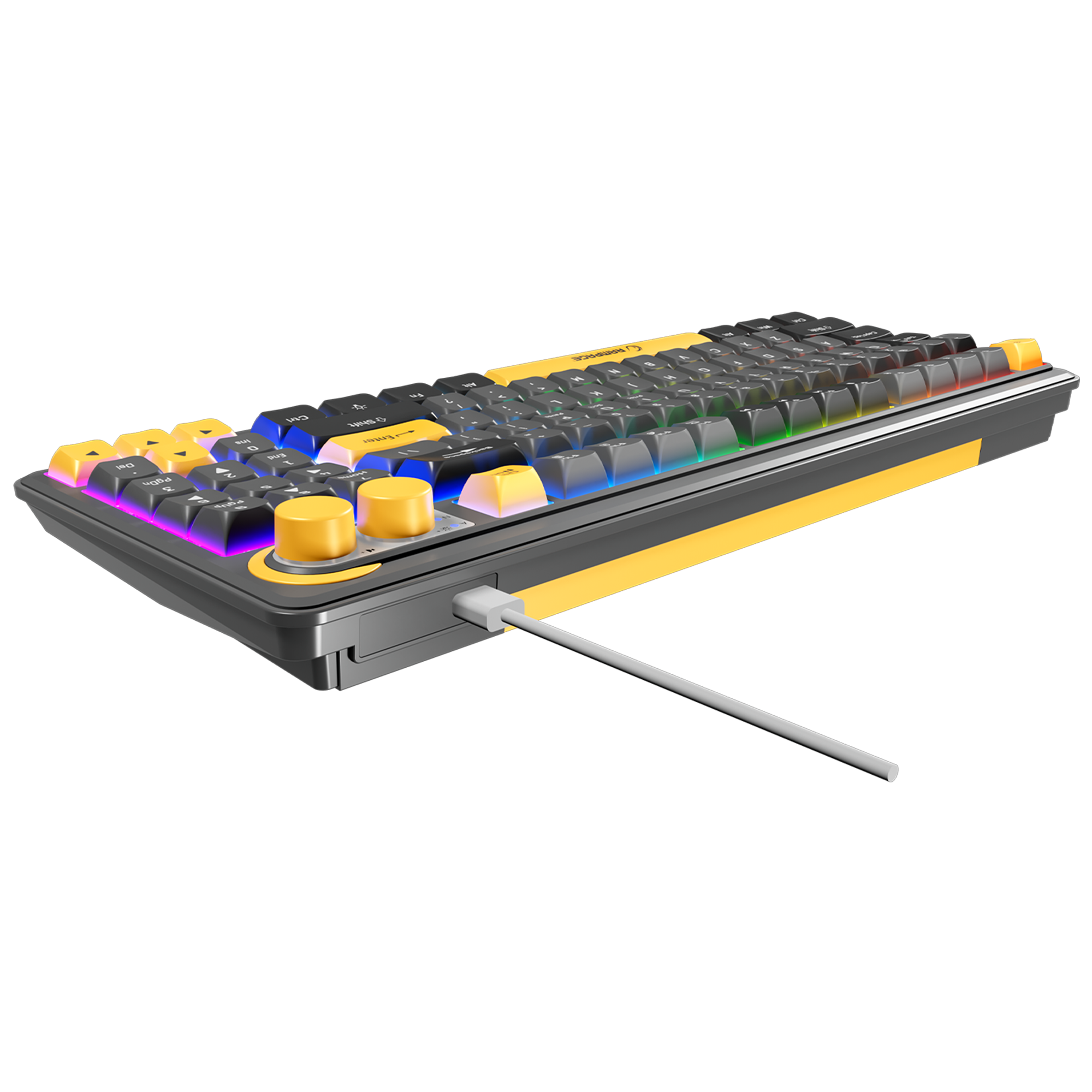 US Layout English Compact Membrane Oyuncu Klavyesi-Gri/Siyah/Sarı
