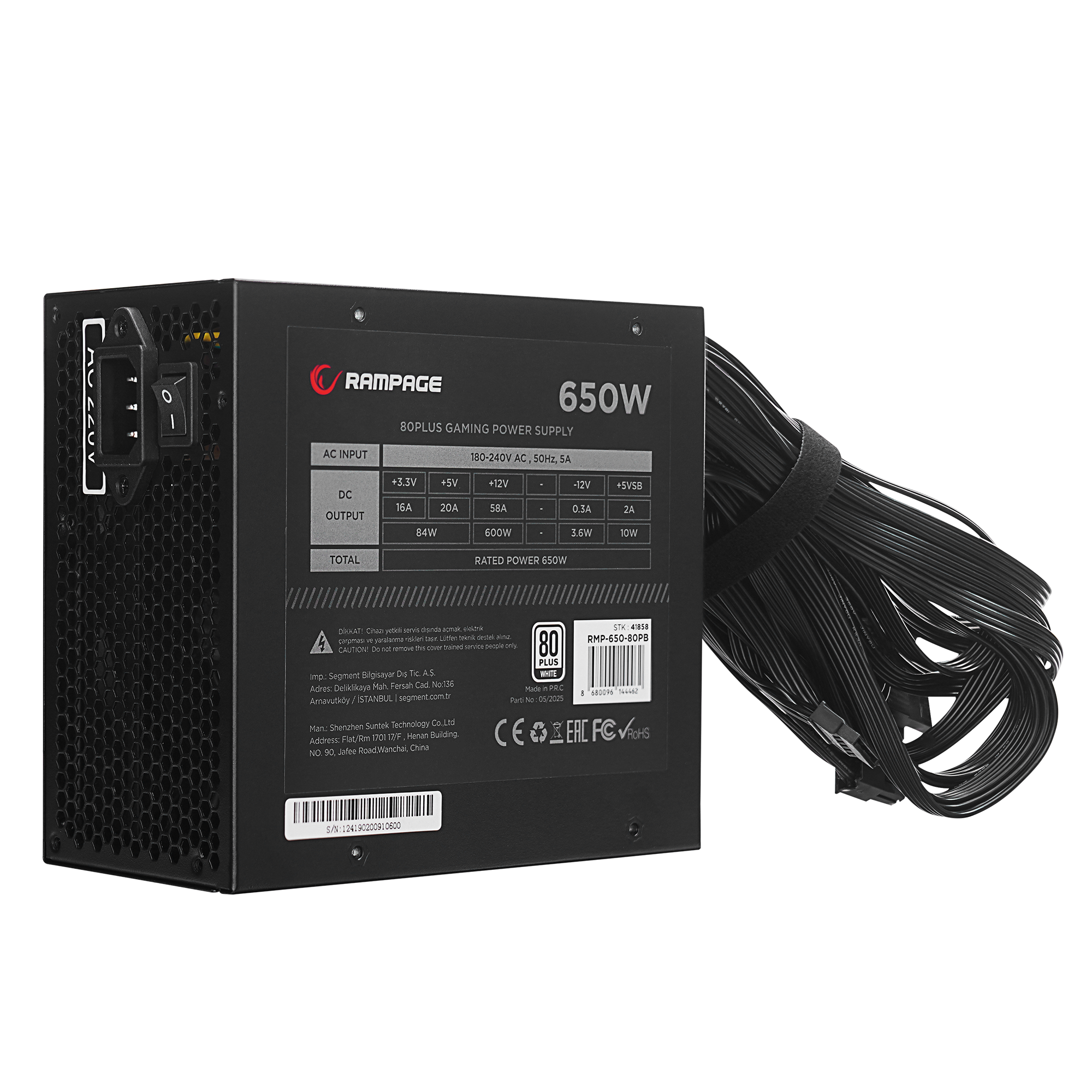 RMP-650-80PB 650W 80 Plus Standart 12cm Fan Aktif PFC Power Supply (Kutusuz)