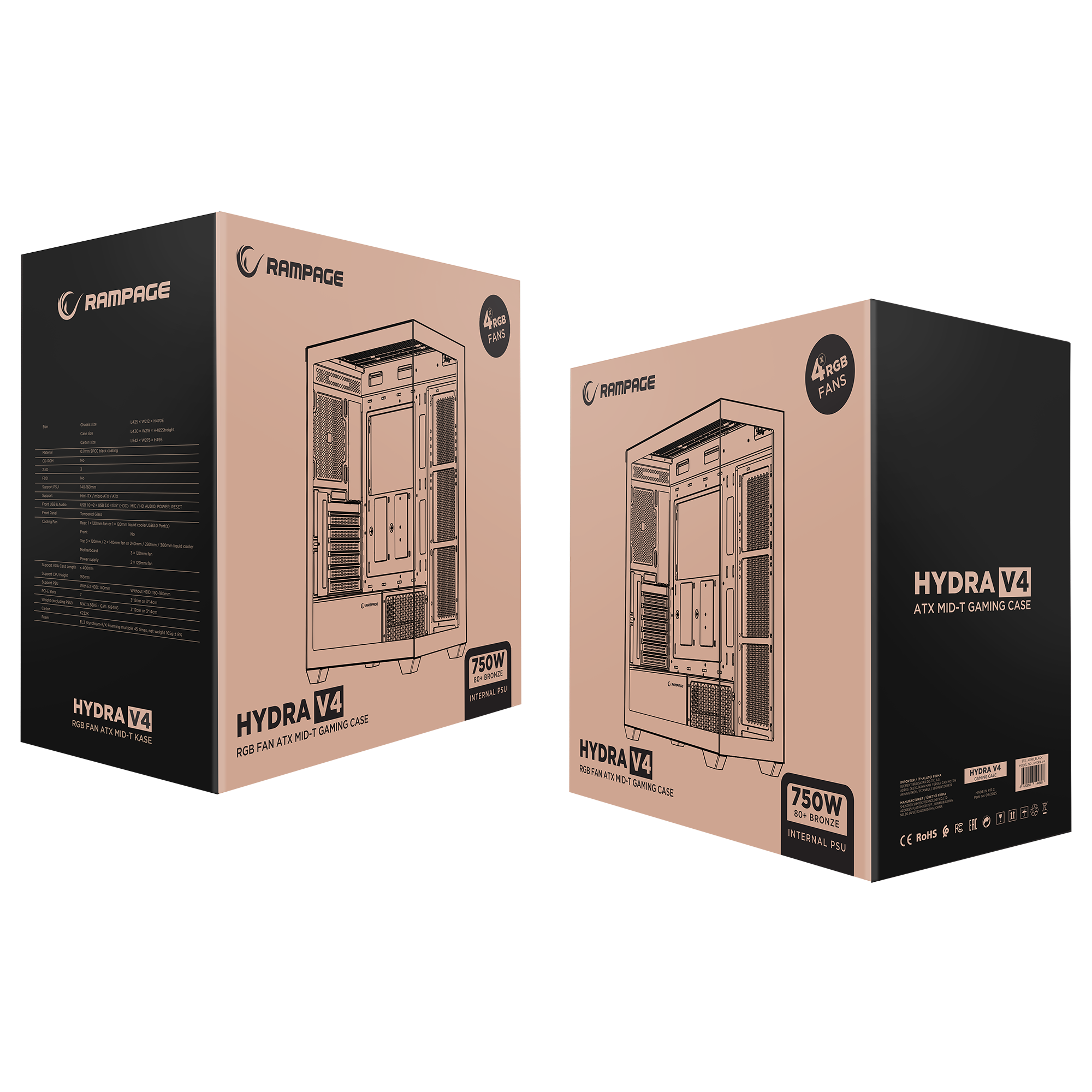 Hydra V4 750W 80 Plus Atx Mid-T Gaming Oyuncu Kasası-Siyah