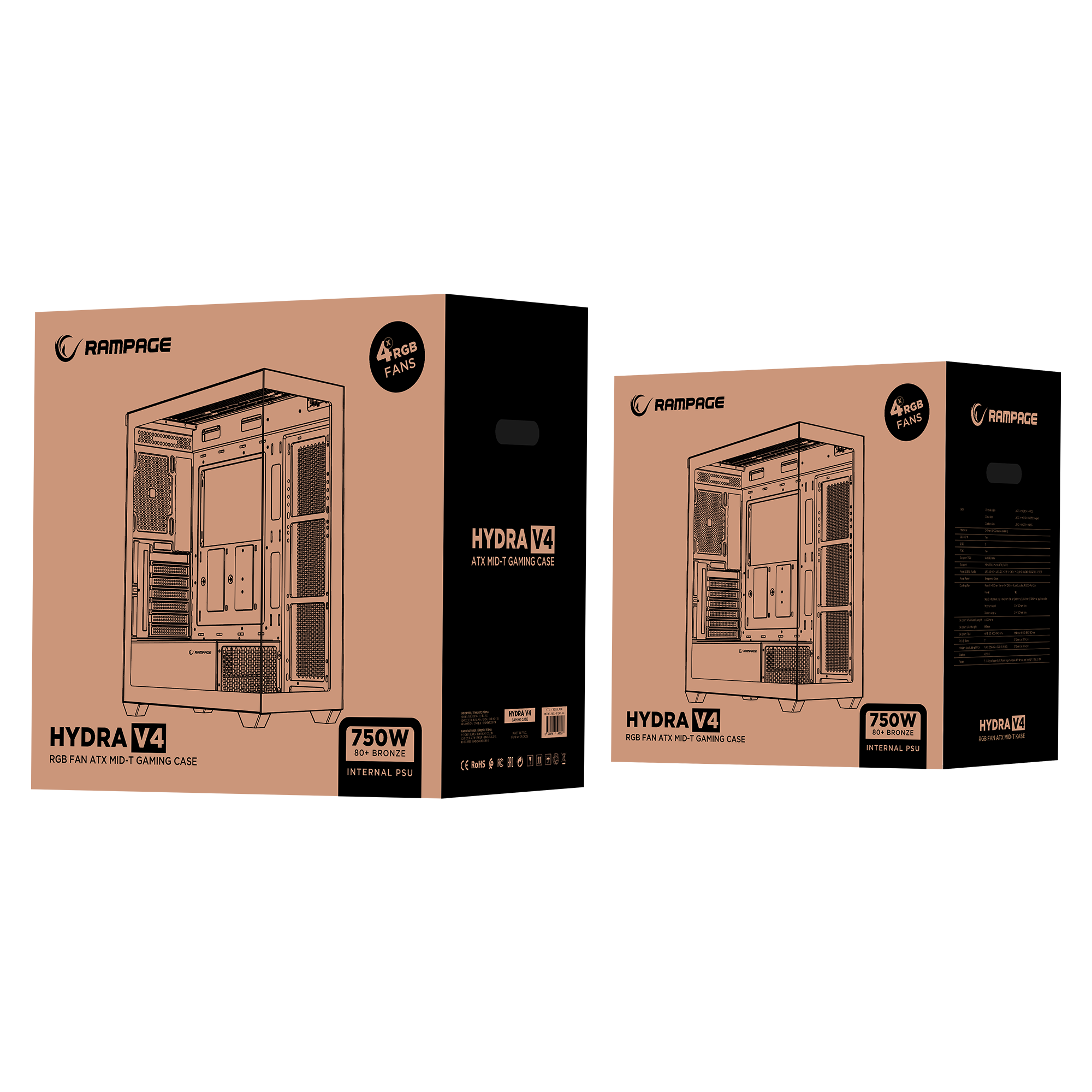 V4 750W 80 Plus Atx Mid-T Oyuncu Kasası-Beyaz