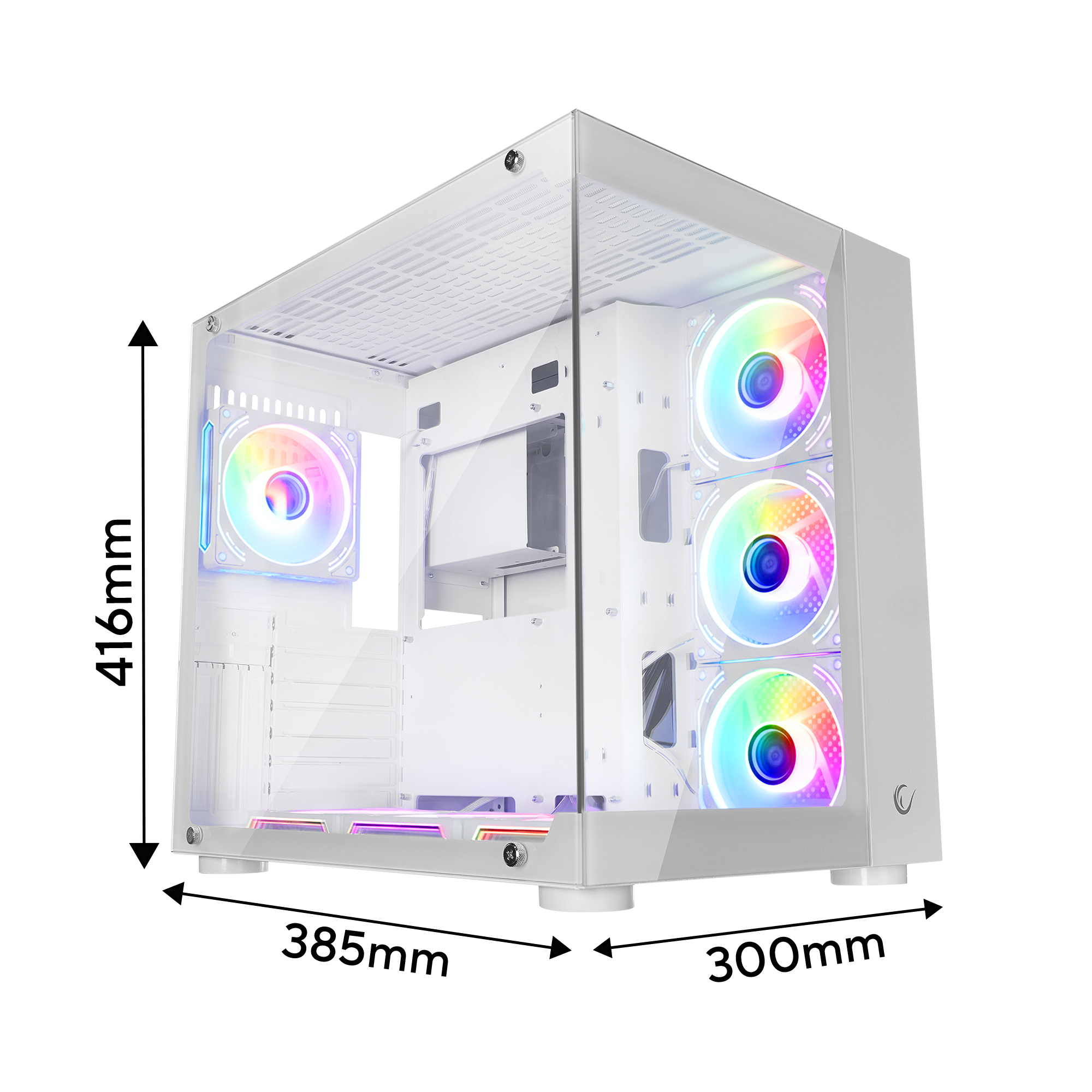 Beyaz Temperli Camlı 7*12cm ARGB Fan+Kontrolcü Transparan ATX Oyuncu Kasası
