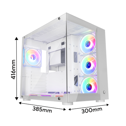 ICEWAVE - Beyaz Temperli Camlı 7*12cm ARGB Fan+Kontrolcü Transparan ATX Oyuncu Kasası