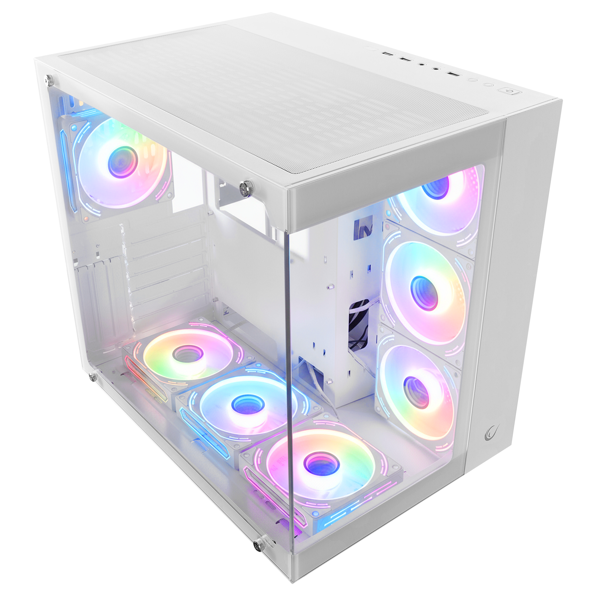 Beyaz Temperli Camlı 7*12cm ARGB Fan+Kontrolcü Transparan ATX Oyuncu Kasası