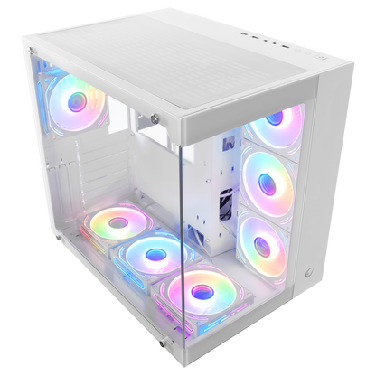 ICEWAVE - Beyaz Temperli Camlı 7*12cm ARGB Fan+Kontrolcü Transparan ATX Oyuncu Kasası