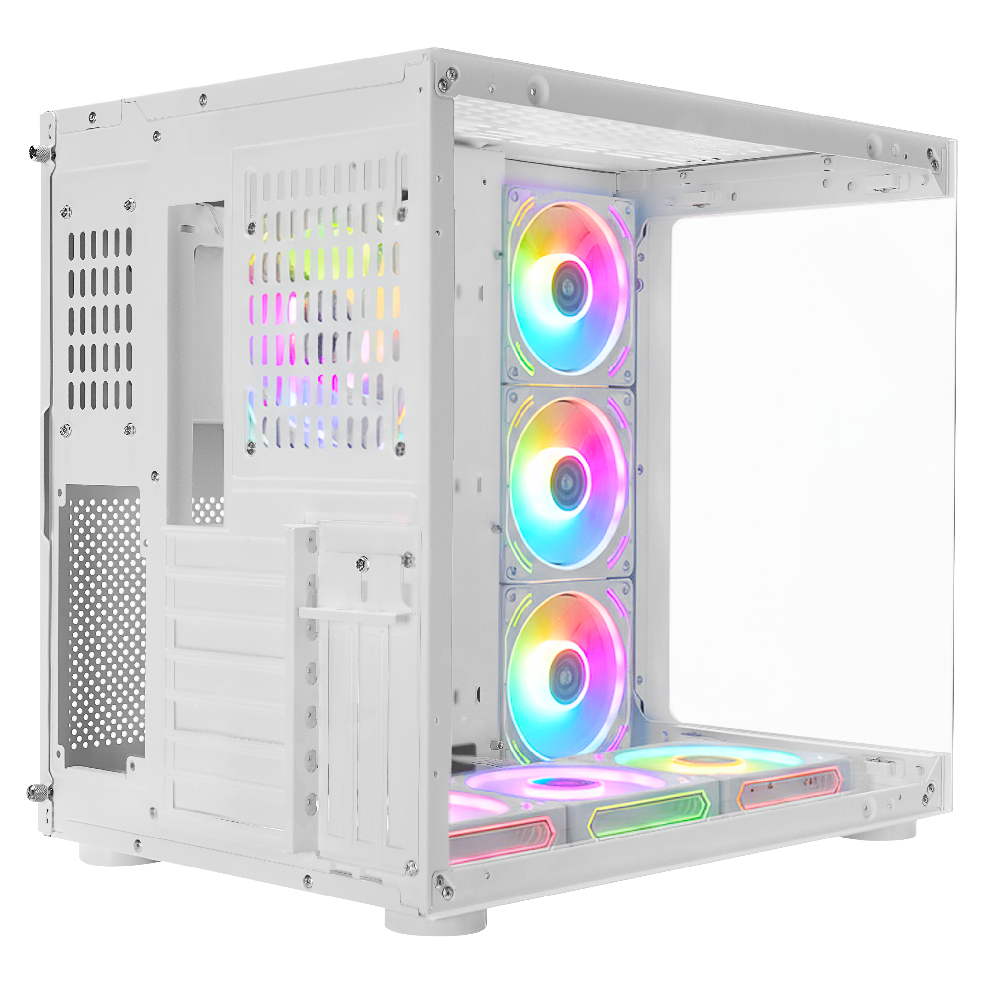 ICEWAVE - Beyaz Temperli Camlı 7*12cm ARGB Fan+Kontrolcü Transparan ATX Oyuncu Kasası