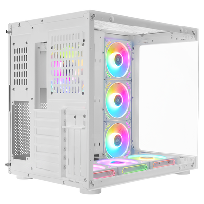 ICEWAVE - Beyaz Temperli Camlı 7*12cm ARGB Fan+Kontrolcü Transparan ATX Oyuncu Kasası