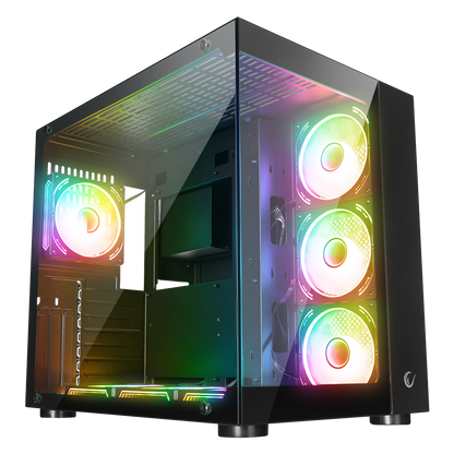 Temperli Camlı 7x12cm ARGB Fan+Kontrolcü Transparan ATX Oyuncu Kasası-Siyah