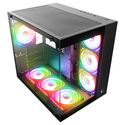 Temperli Camlı 7x12cm ARGB Fan+Kontrolcü Transparan ATX Oyuncu Kasası-Siyah