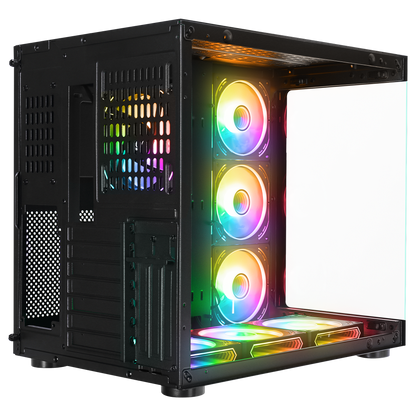 Temperli Camlı 7x12cm ARGB Fan+Kontrolcü Transparan ATX Oyuncu Kasası-Siyah