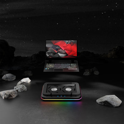S55 Angel Led Ekranlı RGB  2 Fanlı 14-17 inç  Notebook Soğutucu Stand-Siyah