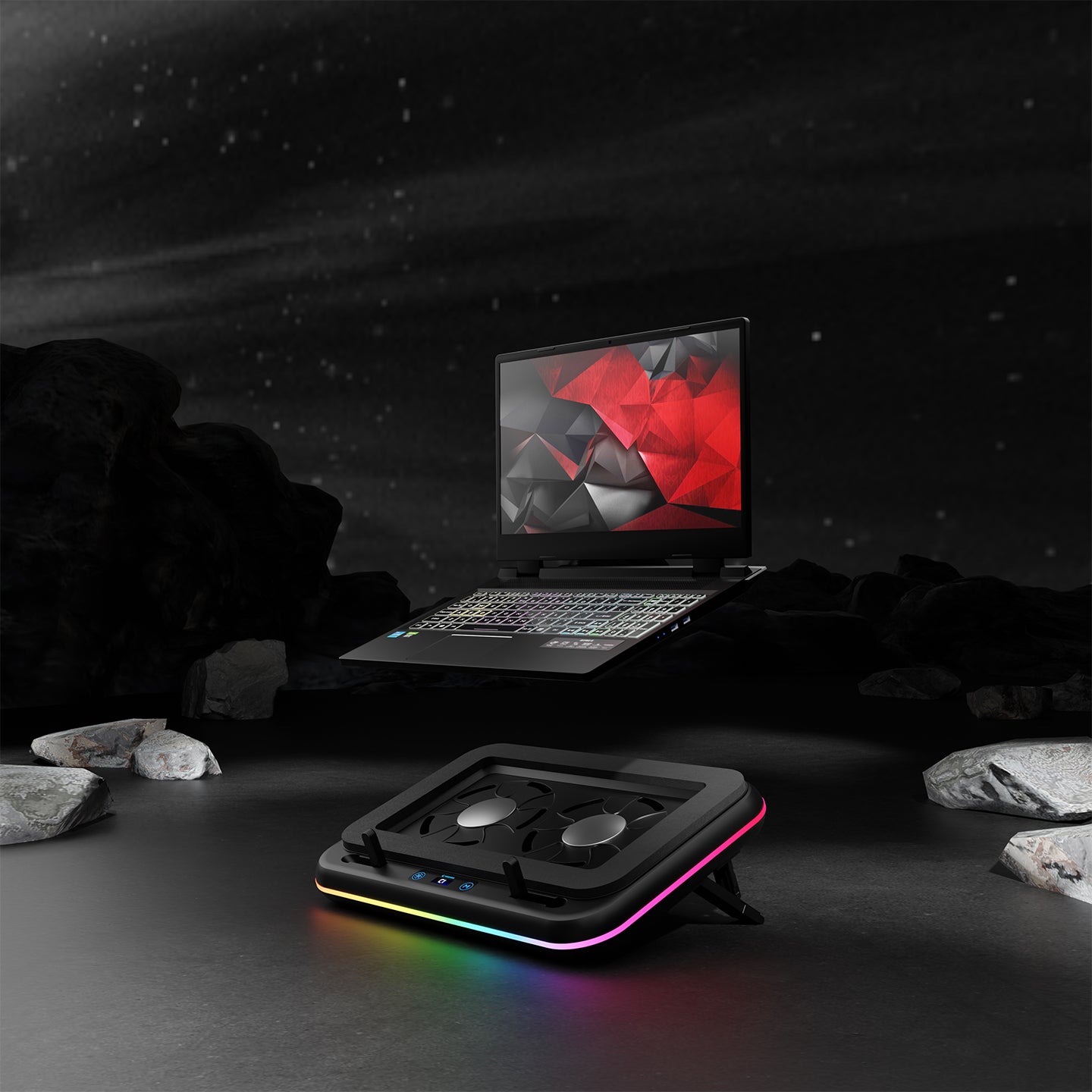 S55 Angel Led Ekranlı RGB  2 Fanlı 14-17 inç  Notebook Soğutucu Stand-Siyah