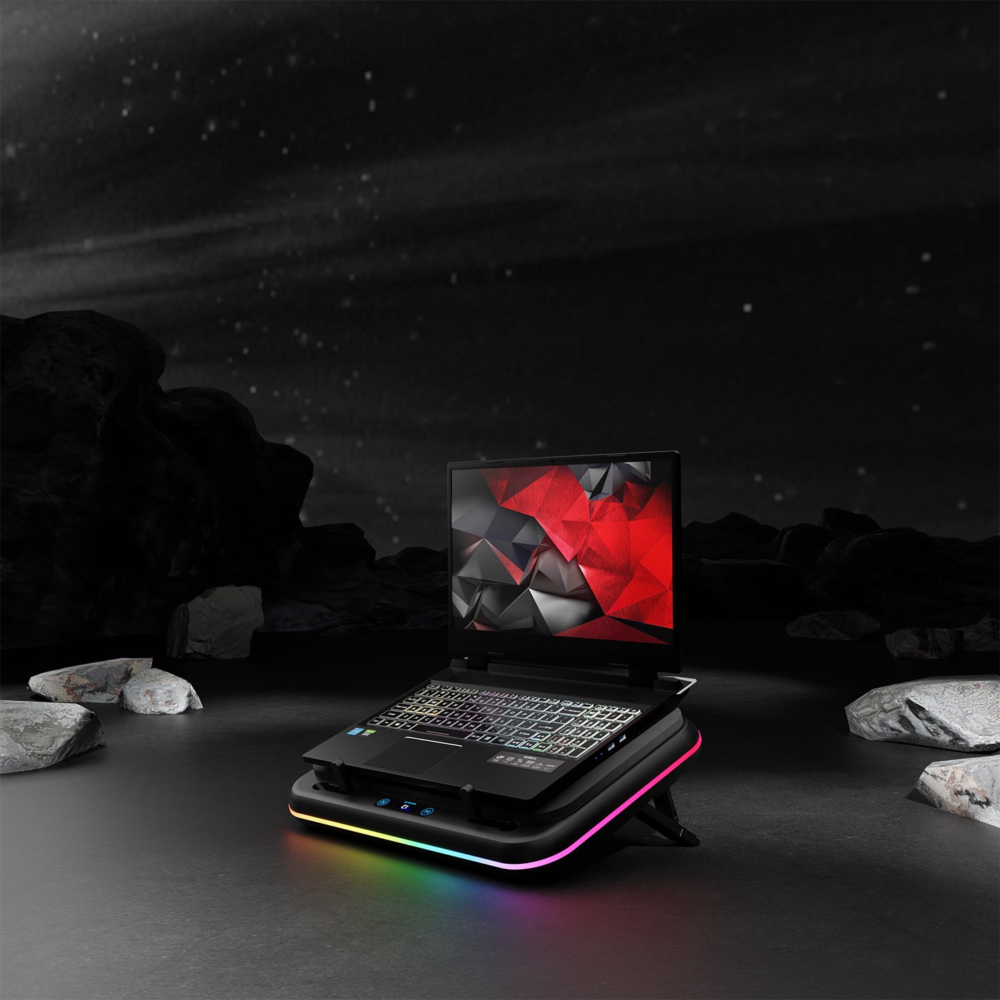 S55 Angel Led Ekranlı RGB  2 Fanlı 14-17 inç  Notebook Soğutucu Stand-Siyah