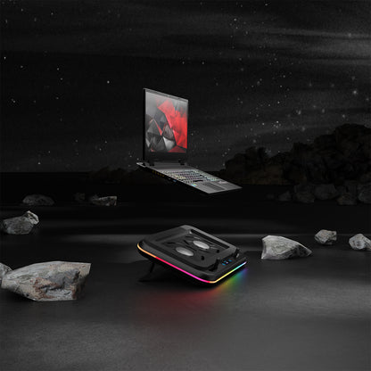 S55 Angel Led Ekranlı RGB  2 Fanlı 14-17 inç  Notebook Soğutucu Stand-Siyah