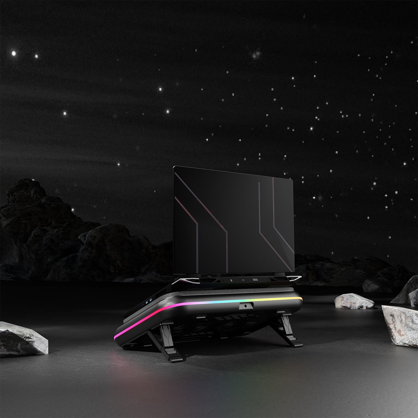 S55 Angel Led Ekranlı RGB  2 Fanlı 14-17 inç  Notebook Soğutucu Stand-Siyah