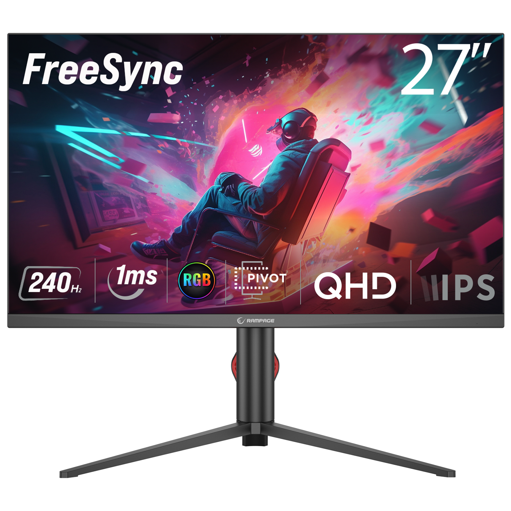 Ripper RM27F240Q 27'' 240Hz 1ms Fast IPS QHD Freesync RGB Pivot PC Flat Gaming Monitor