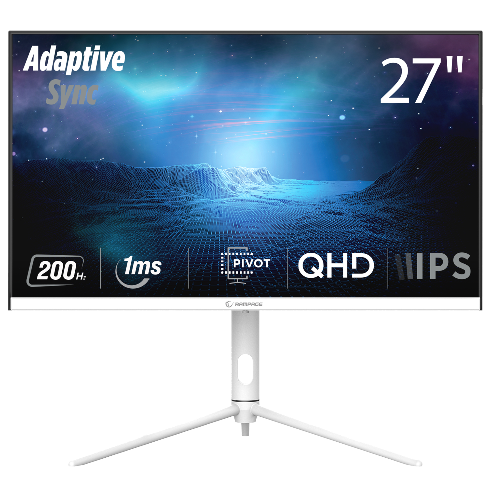 Glacier GL27R200Q 27'' 200Hz 1ms Fast IPS QHD 2K AdaptiveSync RGB Pivot Flat Gaming Monitor-White
